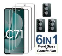 Protector de pantalla y lente de cámara de cristal templado protector 6 en 1 3+3 compatible con Realme C71 4G con película de lente de cámara HD