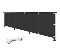 Protector de pared para balcón, terraza y jardín, HDPE anti-UV, resistente a la intemperie, con ojales y cuerda, color negro, 130 x 450 cm