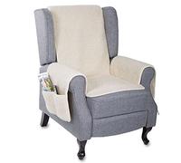 Protector de sillón de lana virgen con protector de reposabrazos, color natural, pelo de 100% lana virgen, parte central de aprox. 160 x 50 cm, protector de reposabrazos 60 x 40 cm aprox