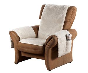 Protector de sillón de lana virgen con protector de reposabrazos, color natural, pelo de 100% lana virgen, parte central de aprox. 160 x 50 cm, protector de reposabrazos 60 x 40 cm aprox