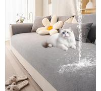 Protector De Sofa Impermeable Chenilla, Antimanchas Antideslizante, Resistente A ArañAzos Perros Y Gatos, Lavable A MáQuina, 1/2/3/4 Plazas Apto Para Todas Las Estaciones(Light Grey,70x210cm)