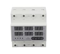 Protector de Voltaje trifásico de Cuatro Cables Dispositivo Multifuncional de reinicio automático de 63 A con Pantalla Dual para protección contra sobretensión, subtensión y