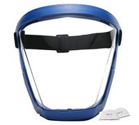 Protector facial con 2 filtros de algodón, máscara de protección facial antivaho de alta definición con correas ajustables contra el viento, arena, polvo, agua y vapores de aceite (azul y blanco