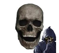 Protector facial de calavera aterradora - Máscara de calavera realista, casco de cara completa, máscara de esqueleto de mandíbula móvil con construcción de látex para un uso cómodo | Accesorio de