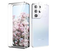 Protector Pantalla para Samsung Galaxy S21 Ultra, Caso Amistoso, Sin Burbujas, Anti-Scratch, Sensible al Tacto, Ultra HD, 2 Pack Vidrio Templado y 2 Pack Protector de Lente de Cámara
