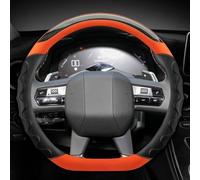 Protector para Volante De Coche Fibra Carbono + Cuero En Forma D 38cm para Citroen DS3 DS4 DS5 DS 5LS DS6 DS7 DS9(Orange)