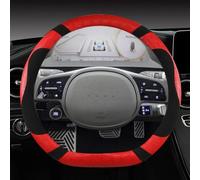 Protector para Volante De Coche Forma D Gamuza Vaca + Cuero 38cm Accesorios para Automóviles para Hyundai Ioniq 5 2016-2022(Rojo)