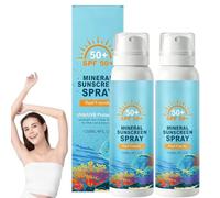 Protector solar mineral en spray FPS 50, protección de amplio espectro para rostro y cuerpo, fórmula suave para piel sensible, spray ligero y resistente al agua (2 piezas)