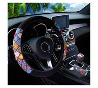 Protector Volante 3 Piezas de Tela de Cuadros con diseño de Flores y telaraña para Volante de Coche, Funda para Freno de Mano y manija Funda para Volante(Color Lattice)