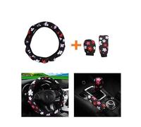Protector Volante Coche 3 Piezas De Tela De Cuadros con Diseño Flores Telaraña para Coche Sin Anillo Interior Funda para Volante Funda para Freno Mano Funda para Manija(Panda)