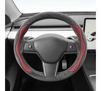 Protector Volante Coche Para Tesla Model3 Modely Edamame ModelX/S | Protector volante coche, cubierta agarre peludo las cuatro estaciones, accesorios interiores coche(Black red)