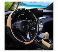 Protector Volante Funda para Volante de Coche de 3 Piezas con Corona Bordada de PU y Diamantes, sin Anillo Interior, para Freno de Mano y manija Funda para Volante(Beige)