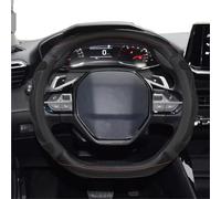 Protector Volante Funda Volante Coche para Peugeot 208 E208 2020-2022 Piel Sintética Y Gel Sílice 3D Antideslizante Accesorios Interiores Cubierta Volante Coche(Black)
