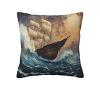 Protectores De Almohada Velero En Alta Mar, Puesta De Sol, Olas Rompiendo. Pintura Clásica. Cremallera Funda Confortable Camas Cojines para Dormitorio Patio Almohada 45X45Cm