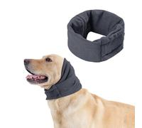 Protectores de orejas de perro cómodos para el cuello y las orejas del perro, capucha más cálida con protección contra el ruido, capucha calmante, para aliviar la ansiedad y calmar (gris) (M)
