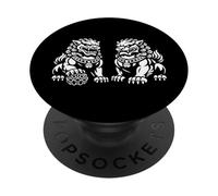 Protectores Guardian Lion Dogs Duo Line Art Fierce Temple PopSockets PopGrip Adhesivo