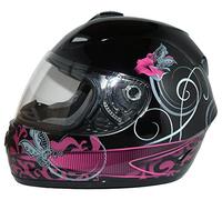 protectWEAR Casco de moto negro brillante con flores de color púrpura con visor FS-801-SL - S