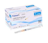 ProtectX Paquete de 50 jeringas desechables de 1 ml/cc con aguja de 25 g, jeringa desechable para laboratorios científicos, dispensación industrial de suministros para animales y mascotas, sellado