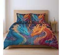 Protege contra la contracción Funda de edredón Estampada Moderno uego de Cama, Azul Rojo Animación Bestia mítica dragón 260 * 220cm Adecuado para Dormitorio