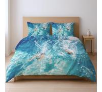 Protege contra la contracción Funda de edredón Estampada Moderno uego de Cama, Cyan Océano Personaje Nadando 200 * 200cm Adecuado para Dormitorio