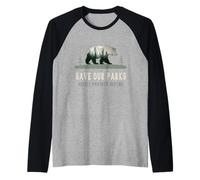 Proteger al Oso Salvar Nuestros Parques Resistir Parque Nacional Camiseta Manga Raglan