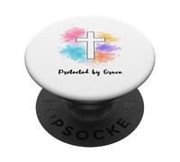 Protegido por la Gracia Jesús Acuarela Cruz Cristianismo PopSockets PopGrip Adhesivo