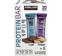 Protein Bar Kirkland Signature delicious energy variety (total 20 pack: 10 Chocolate Chip Cookie Dough, 10 Chocolate Brownie) Gluten Free, Real Chocolate, 15g of Fiber 2.12 oz bars