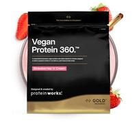 Protein Works | Vegan Protein 360 - GOLD Innovation, Proteína Vegana, 100% Vegetal y Natural, Mezcla Multi-Proteína Premium, Batido Bajo en Grasa y Calorías, Fresas con Nata, 16 Porciones, 500g