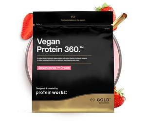 Protein Works | Vegan Protein 360 - GOLD Innovation, Proteína Vegana, 100% Vegetal y Natural, Mezcla Multi-Proteína Premium, Batido Bajo en Grasa y Calorías, Fresas con Nata, 33 Porciones, 1kg