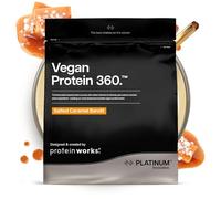 Protein Works | Vegan Protein 360 - PLATINUM Innovation, Proteína Vegana, 100% Vegetal, Omega 3, Electrolitos Añadidos, Batido Bajo en Grasa y Calorías, Caramelo Salado, 57 Porciones, 2kg
