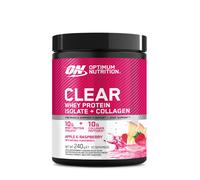 Optimum Nutrition Clear Whey + Colágeno, Manzana y Frambuesa, 10 g Aislado de Suero y 10 g Péptidos de Colágeno por Porción, Bebida Clara de Proteína para Articulaciones, 240 g, 10 Porciones