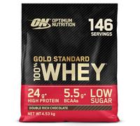 Proteína en polvo Optimum Nutrition Gold Standard 100 % Whey para el desarrollo y la recuperación muscular, con glutamina y aminoácidos BCAA naturales, sabor a chocolate doblemente intenso, 146 raciones, 4,53 kg (el envase puede variar)