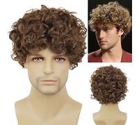 Protesis Capilar Hombre Peluca de fiesta de Cosplay resistente al calor Natural, peluca sintética for hombre, peluca corta y rizada de pelo gris mezclado negro for regalo de padre masculino Tupé Hombr