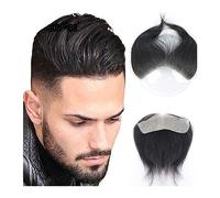 Protesis Capilar Hombre Tupé de pelo liso for hombre, línea de cabello Frontal estilo V for hombres, 100% cabello humano Remy, 0,06mm, piel ultrafina, Base de PU, prótesis capilar for hombres Peluca p