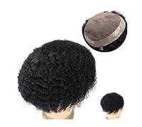 Prótesis Capilar Hombres Afro Wave Hair Toupee for hombres Durable Mono Curly 120% Pelucas de cabello humano indio # 1B Unidad de sistema de reemplazo de prótesis de cabello masculino negro Peluca Hom