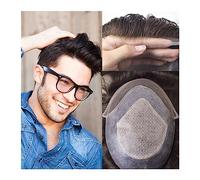 Prótesis Capilar Hombres Base de encaje y piel de PU Tupé for hombres Prótesis de cabello masculino de 8 × 10 "Peluca for hombres Parte superior de encaje de diamante Rayita natural Unidad de sistema