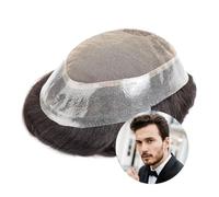 Prótesis Capilar Hombres Peluca de encaje y Base de PU for hombre, peluquín australiano, transpirable, prótesis capilar, sistema de línea de cabello Natural de repuesto Peluca Hombre(#1B)