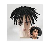 Prótesis Capilar Hombres Peluca de pelo rizado afro con trenzas de 6" y rastas for hombres negros, transpirable, fina, mono con PU alrededor, prótesis de cabello for hombres, sistema de cabello humano