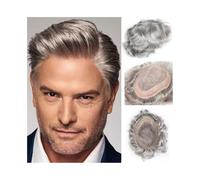 Prótesis Capilar Hombres Peluquín de cabello humano ondulado gris n.° 580 for hombre, mono fino de 8" x 10" con prótesis capilar masculina de NPU Peluca Hombre