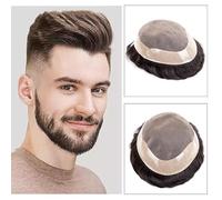 Prótesis Capilar Hombres Prótesis capilar masculina de 6" de cabello humano indio fino mono con NPU alrededor del peluquín for hombres, sistema de reemplazo de cabello transpirable con densidad del 13
