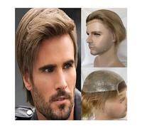 Prótesis Capilar Hombres Reemplazo for hombres, sistema de cabello humano, tupé de cabello humano Rubio degradado for hombres, encaje suizo, piel fina, PU 8X10, cabello liso, pelucas for hombres Peluc