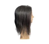 Prótesis Capilar Hombres Tupé for hombre con encaje suizo #1B20, cabello humano bucle en V, Base de piel fina Peluca Hombre