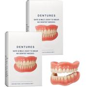 Prótesis dental adsortiva, prótesis dental premium, dentadura postiza, kit de rebase superior e inferior, ajuste cómodo, kit completo de prótesis dental de silicona para boca completa (2pcs)