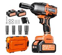 Protmex Llave de impacto inalámbrica sin escobillas,2x4,0 Ah 21V Pistola de Impacto Baterías，par máximo de 1200 N.m,1/2"llave de impacto con 1 destornillador, Para Coche Familiar/Camioneta/Cortacésped