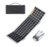 ProtoArc - Teclado y mouse plegables, XKM01 True Full Size Plegable Teclado mouse Combo para negocios y viajes, 2.4G+Dual Bluetooth Portátil mouse Teclado para Laptop iPads Tablets, Negro Plata