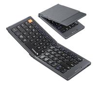 ProtoArc XK04 - Teclado compacto plegable, teclado Bluetooth portátil con cubierta de piel sintética, teclado de viaje inalámbrico de bolsillo para iPad, iPhone, Mac, Android, Windows, iOS, color gris