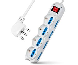 ProTool Regleta multitomas 12 plazas, 8 Tomas bivalentes 2P+T 10/16A Bypass + 4 Tomas Multiusos 10/16A Bypass/Schuko, 1,5 m Cable 16A Clavija 2P+T, Color Blanco