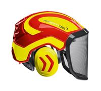 Protos Forest - Casco de seguridad integral con protectores auditivos, rojo