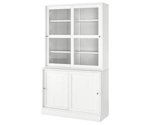 ProTuning HAVSTA - Peine de almacenamiento con puertas correderas de cristal, color blanco, 121 x 47 x 212 cm