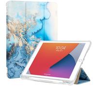 ProtUTab Funda Compatible con iPad 10.2 2021/2020/2019, Funda Delgada con Soporte Triple Plegable Compatible con iPad de 7ª/8ª/9ª generación con Soporte para lápices, TPU Ligero, mármol Azul
